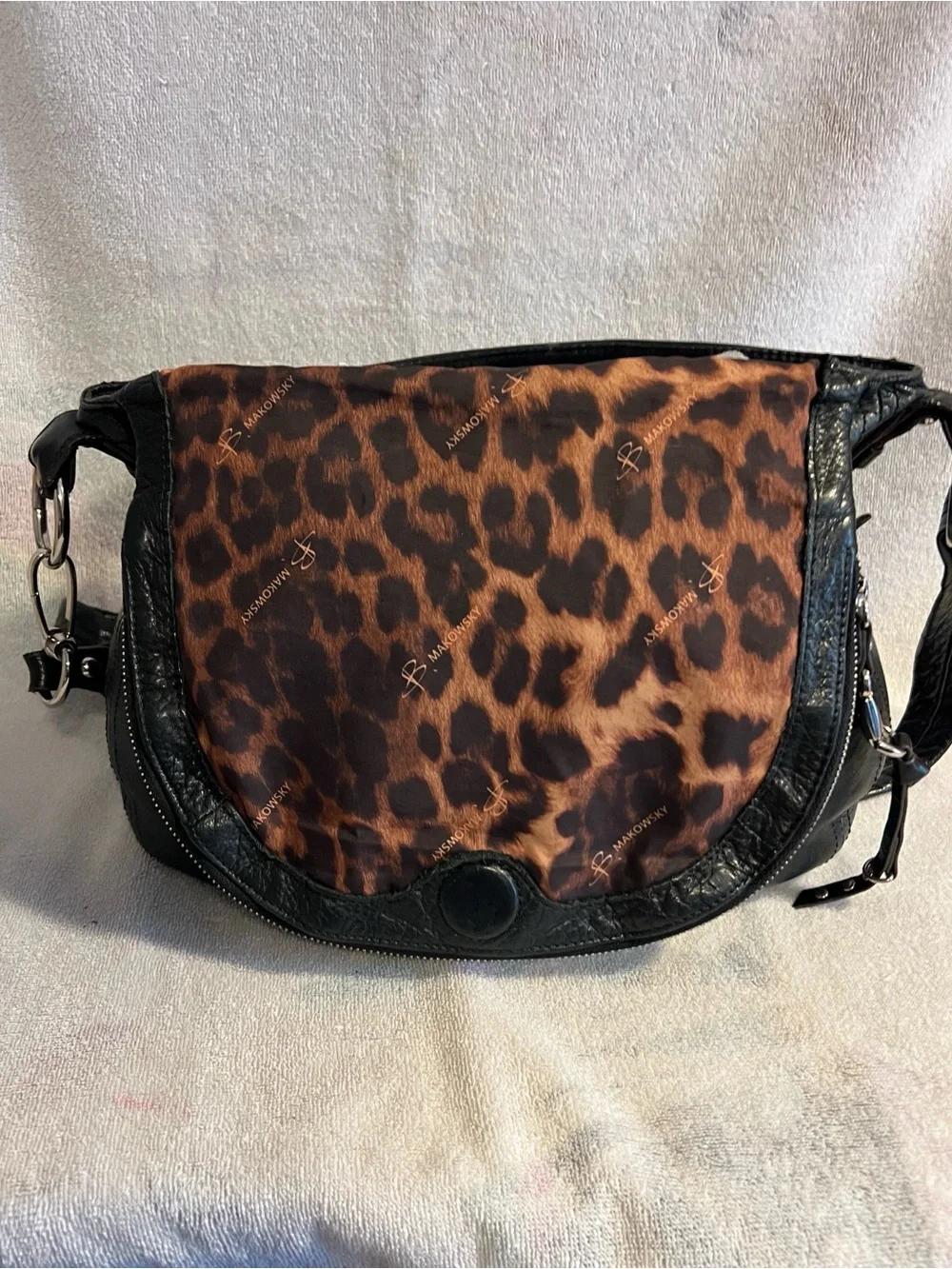 b. makowsky Black Leather Messenger Bag